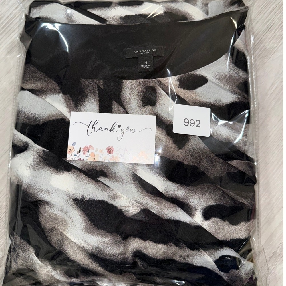 Ann Taylor Animal Print Ruched Sheath Dress Gray Black White Sleeveless Size 14 - Picture 11 of 11